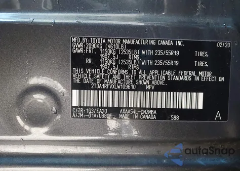 2020 Toyota Rav4 Xle Premium z USA, uszkodzony, nr VIN 2T3A1RFVXLW109610